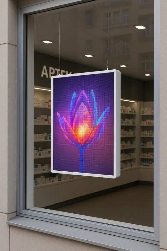 Pantalla LED para escaparates de la serie SPARK, ideal para zonas muy soleadas