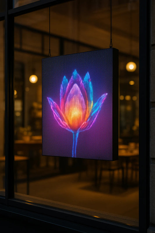 Pantalla LED para escaparates de la serie SPARK, ideal para zonas muy soleadas